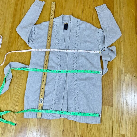 Magaschoni Sweater Cardigan Cashmere Long Line Belted Braid Detail Gray (S) - Picture 8 of 8